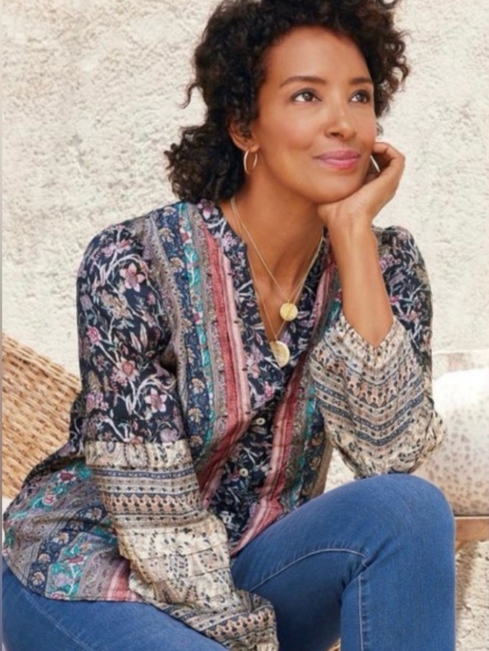 Soft Surroundings Size Large Milarepa 100% Silk Top Blouse